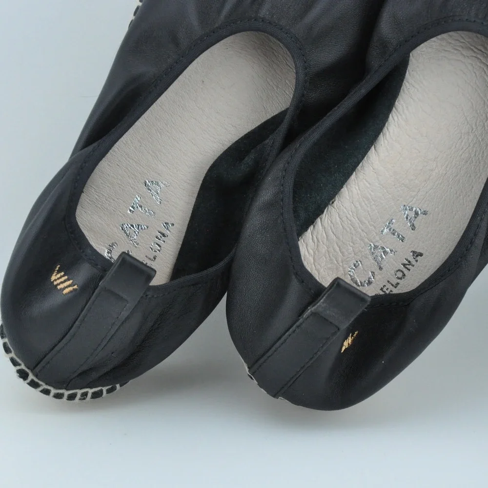 Viscata Barcelona‎ Leather Espadrille Wedge 38 Black Excellent Made in Spain